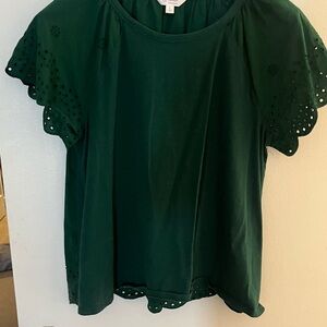 LC Lauren Conrad Dark Green Eyelet Blouse